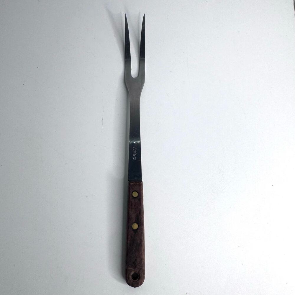 Vintage Robinson Meat Fork Stainless Steel Riveted Wooden Handle USA